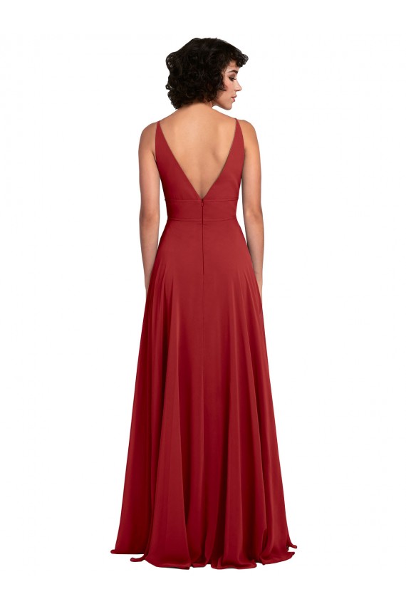 V-Back Red Lxue Chiffon V-Neck Long Sleeveless Bridesmaid Dress Toowoomba