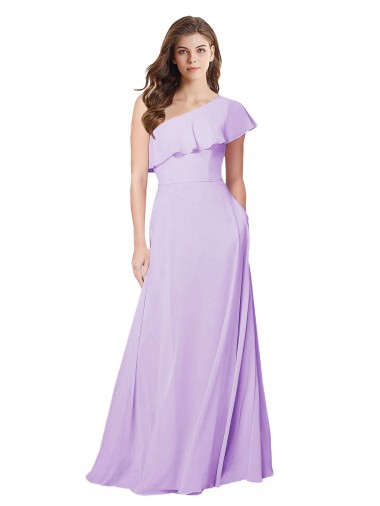 Lilac Soft Chiffon One Shoulder Long Sleeveless Bridesmaid Dress Toowoomba