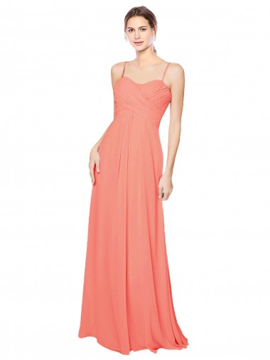 Open Back Coral Soft Chiffon Spaghetti Straps Long Sleeveless Bridesmaid Dress Toowoomba