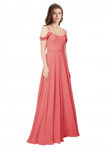Low Back Desert Rose Soft Chiffon Off the Shoulder Long Sleeveless Bridesmaid Dress Toowoomba