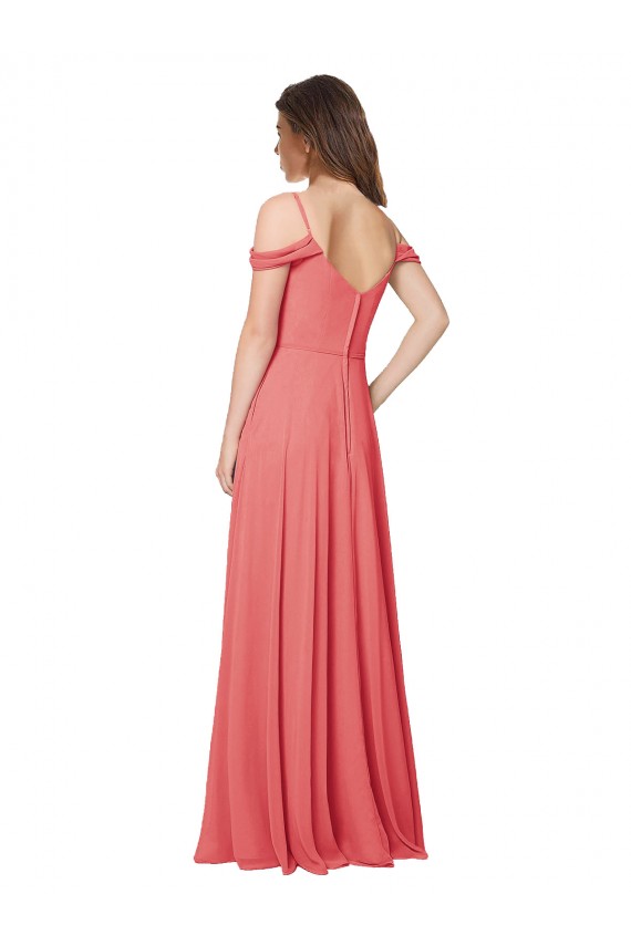 Low Back Desert Rose Soft Chiffon Off the Shoulder Long Sleeveless Bridesmaid Dress Toowoomba