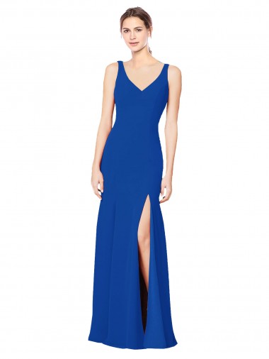 Low Back Royal Blue Chiffon Sweetheart Long Sleeveless Bridesmaid Dress / Evening Dress Toowoomba