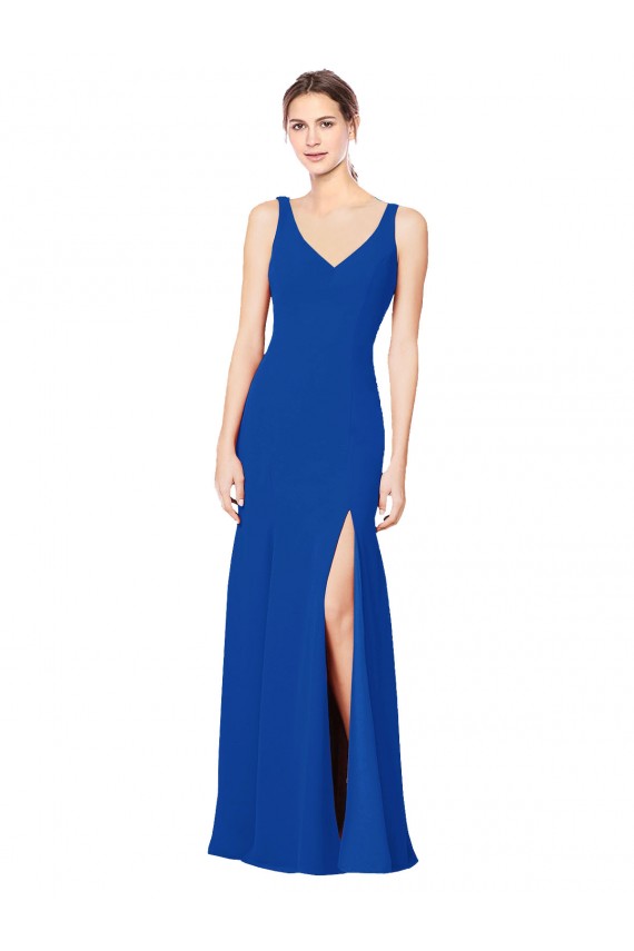 Low Back Royal Blue Chiffon Sweetheart Long Sleeveless Bridesmaid Dress / Evening Dress Toowoomba