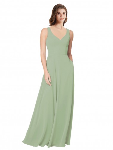 Open Back Smoke Green Soft Chiffon Sweetheart Long Sleeveless Formal Dress / Bridesmaid Dress Toowoomba