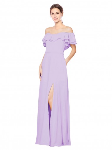 Low Back Lilac Soft Chiffon Off the Shoulder Long Sleeveless Bridesmaid Dress Toowoomba