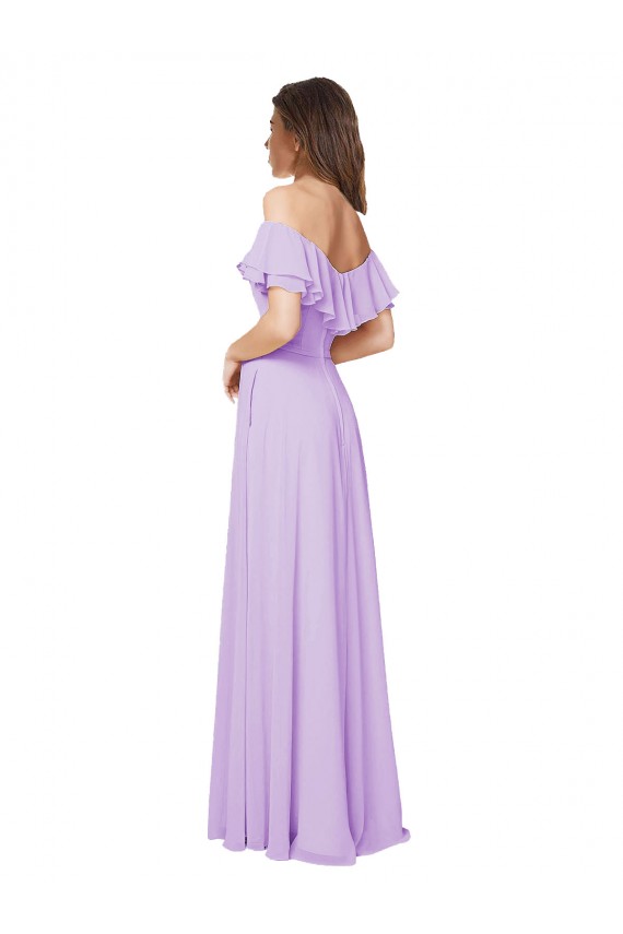 Low Back Lilac Soft Chiffon Off the Shoulder Long Sleeveless Bridesmaid Dress Toowoomba