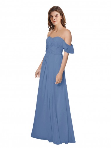 Open Back Soft Chiffon Off the Shoulder Long Flutter Sleeves Bridesmaid Dress Toowoomba