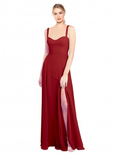 Red Soft Chiffon Sweetheart Long Sleeveless Bridesmaid Dress Toowoomba
