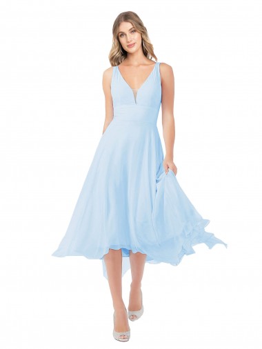 Keyhole Back Soft Chiffon V-Neck Midi Length Sleeveless Bridesmaid Dress Toowoomba