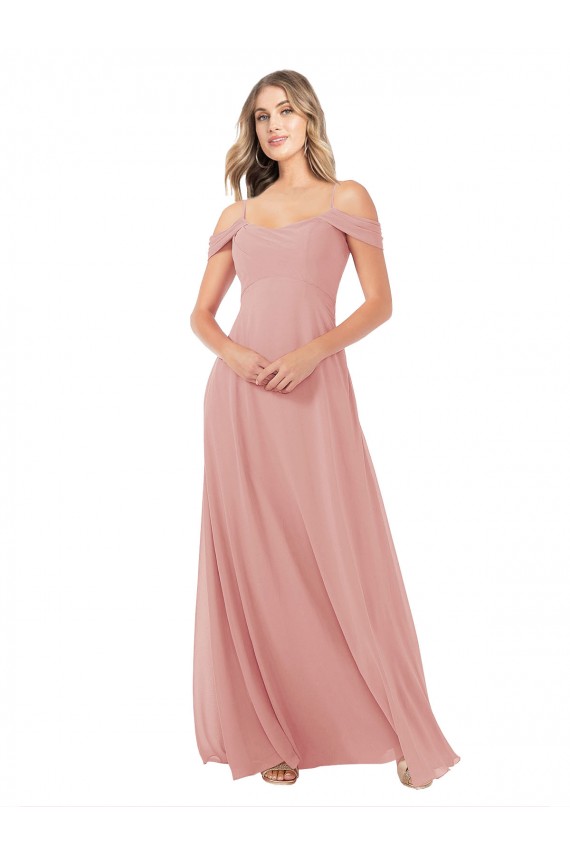 Bliss Pink Soft Chiffon Off the Shoulder Long Sleeveless Bridal Party Dress Toowoomba