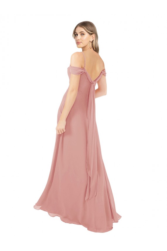 Bliss Pink Soft Chiffon Off the Shoulder Long Sleeveless Bridal Party Dress Toowoomba