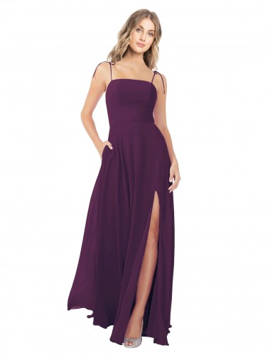Keyhole Back Grape Soft Chiffon Spaghetti Straps Long Sleeveless Bridesmaid Dress Toowoomba