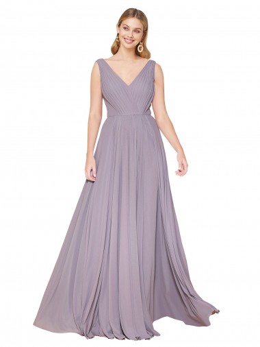 V-Back Dusty Rose Soft Chiffon V-Neck Long Sleeveless Formal Evening Gown / Prom Dress / Bridesmaid Dress Toowoomba