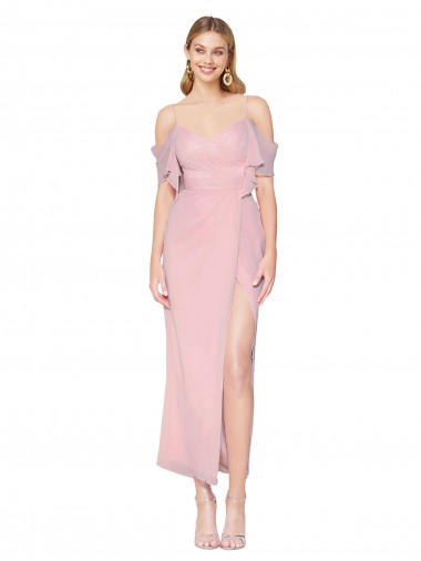 Soft Chiffon Off the Shoulder Knee Length Cold Shoulder Formal Evening Gown / Prom Dress / Bridesmaid Dress Toowoomba