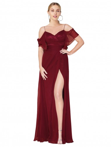 V-Back Soft Chiffon Off the Shoulder Long Cold Shoulder Formal Evening Gown / Prom Dress / Bridesmaid Dress Toowoomba