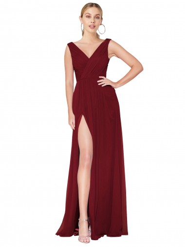 V-Back Soft Chiffon V-Neck Long Sleeveless Black Tie Evening Gown / Prom Dress / Bridesmaid Dress Toowoomba