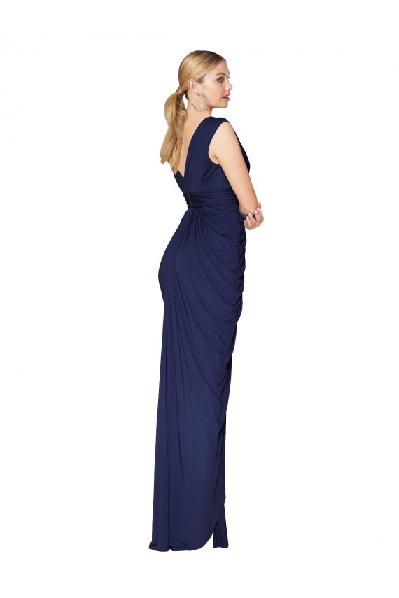 V-Back Dark Navy Soft Chiffon V-Neck Long Sleeveless Formal Evening Gown / Prom Dress / Bridesmaid Dress Toowoomba