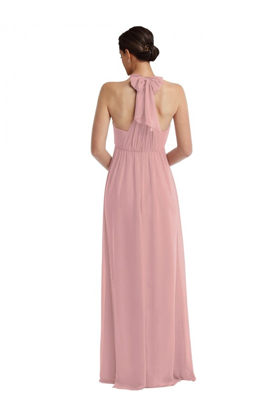 Dusty Pink Soft Chiffon Halter Neck Long Sleeveless Semi Formal Evening Dress / Bridesmaid Dress Toowoomba