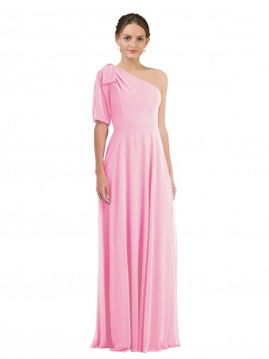 Barely Pink Soft Chiffon One Shoulder Long Sleeveless Semi Formal Evening Dress / Bridesmaid Dress Toowoomba