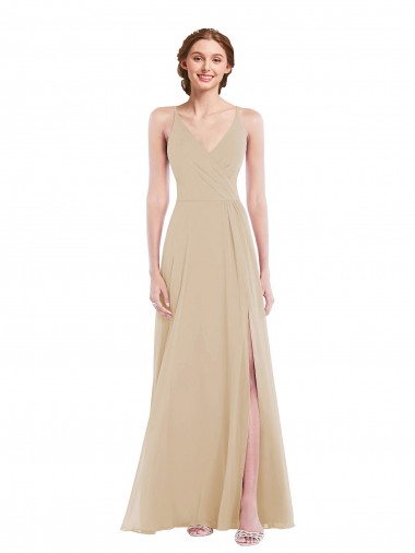 Open Back Soft Chiffon V-Neck Long Sleeveless Semi Formal Evening Dress / Bridesmaid Dress Toowoomba
