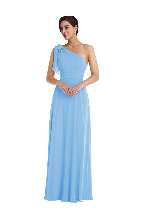Periwinkle Soft Chiffon One Shoulder Long Sleeveless Semi Formal Evening Dress / Bridesmaid Dress Toowoomba