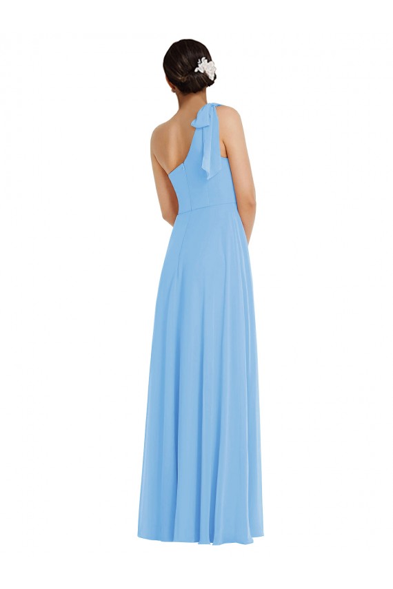 Periwinkle Soft Chiffon One Shoulder Long Sleeveless Semi Formal Evening Dress / Bridesmaid Dress Toowoomba