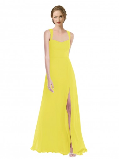 Yellow Soft Chiffon Spaghetti Straps Long Sleeveless Semi Formal Evening Dress / Bridesmaid Dress Toowoomba