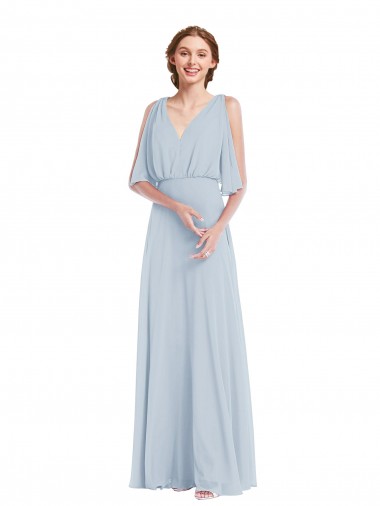 Soft Chiffon V-Neck Long Half Sleeves Evening Gown / Bridesmaid Dress Toowoomba