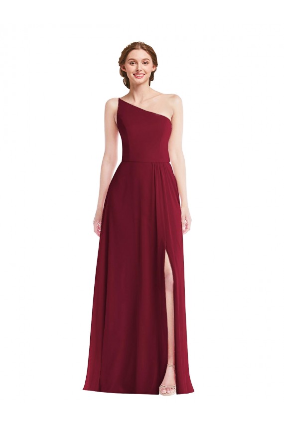 Burgundy Soft Chiffon One Shoulder Long Sleeveless Semi Formal Evening Dress / Bridesmaid Dress Toowoomba