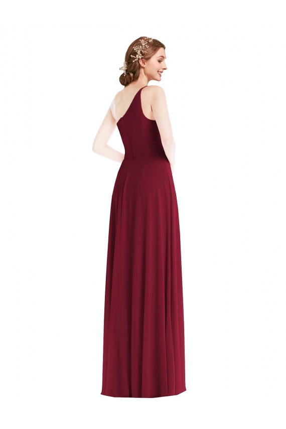 Burgundy Soft Chiffon One Shoulder Long Sleeveless Semi Formal Evening Dress / Bridesmaid Dress Toowoomba