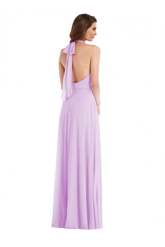 Low Back Soft Chiffon Halter Neck Long Sleeveless Semi Formal Evening Dress / Bridesmaid Dress Toowoomba