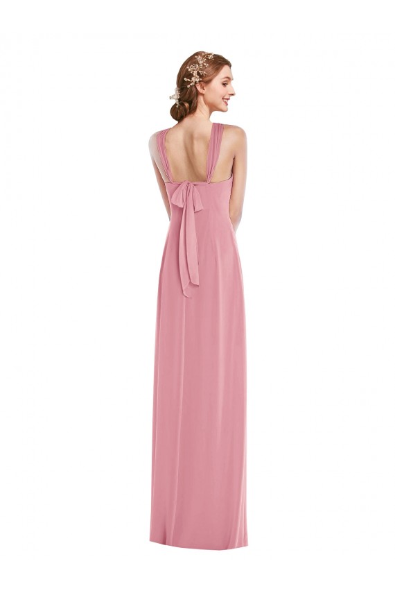 Open Back Skin Pink Soft Chiffon Halter Neck Long Sleeveless Semi Formal Evening Dress / Bridesmaid Dress Toowoomba