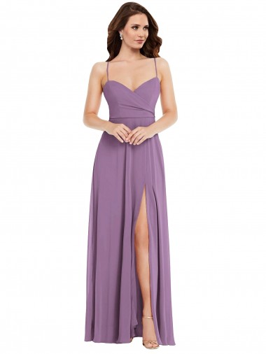 Low Back Soft Chiffon Spaghetti Straps Long Sleeveless Bridesmaid Dress / Formal Dress Toowoomba