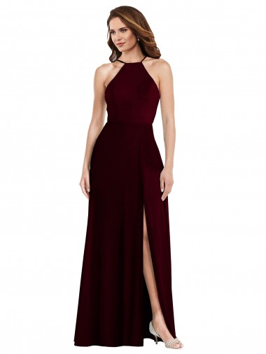 Low Back Burgundy Gold Soft Chiffon Spaghetti Straps Long Sleeveless Semi Formal Evening Dress / Bridesmaid Dress Toowoomba