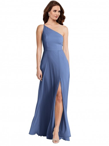 Windsor Blue Soft Chiffon One Shoulder Long Sleeveless Formal Evening Gown / Bridesmaid Dress Toowoomba