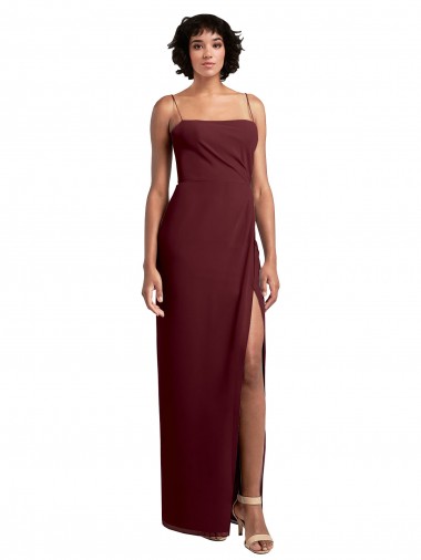 Low Back Burgundy Gold Soft Chiffon Spaghetti Straps Long Sleeveless Evening Dress / Bridesmaid Dress Toowoomba