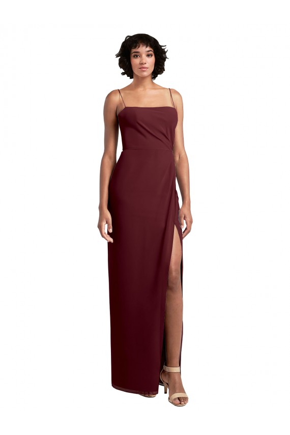 Low Back Burgundy Gold Soft Chiffon Spaghetti Straps Long Sleeveless Evening Dress / Bridesmaid Dress Toowoomba