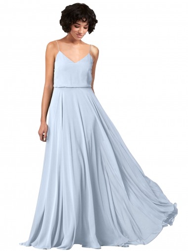 Low Back Light Sky Blue Soft Chiffon Spaghetti Straps Long Sleeveless Formal Dress / Bridesmaid Dress Toowoomba