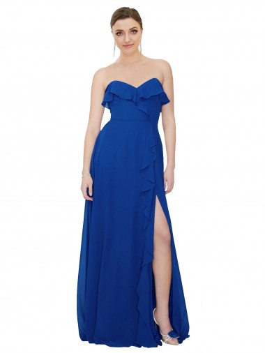 Royal Blue Soft Chiffon Sweetheart Long Sleeveless Bridesmaid Dress Toowoomba