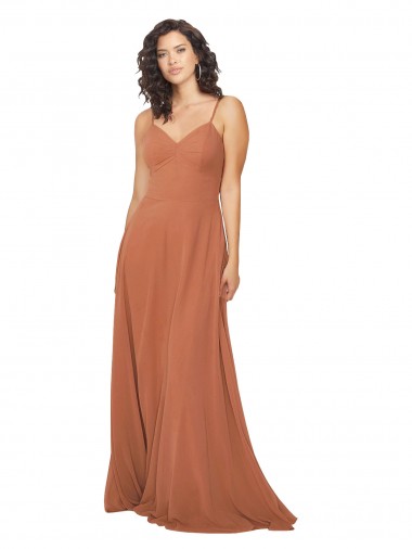 Keyhole Back Rosewood Soft Chiffon V-Neck Long Sleeveless Bridesmaid Dress Toowoomba