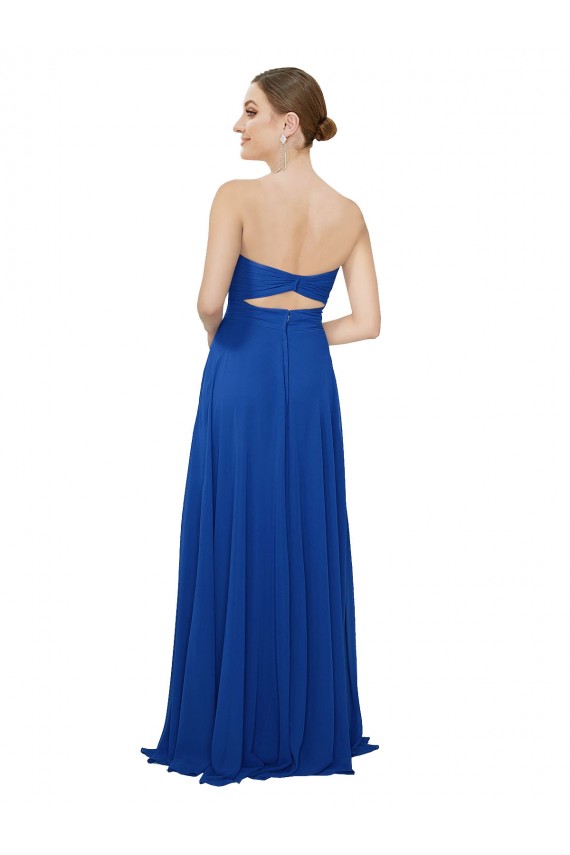 Keyhole Back Royal Blue Chiffon Sweetheart Long Sleeveless Bridesmaid Dress / Evening Dress Toowoomba