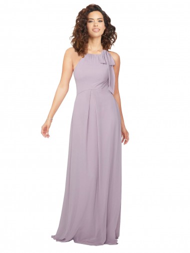 Keyhole Back Pink Glow Chiffon Halter Neck Long Sleeveless Bridesmaid Dress / Evening Dress Toowoomba