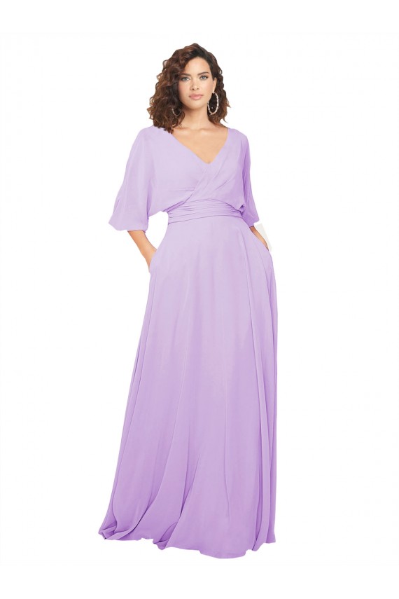 Low Back Lxue Chiffon V-Neck Long Half Sleeves Bridesmaid Dress Toowoomba