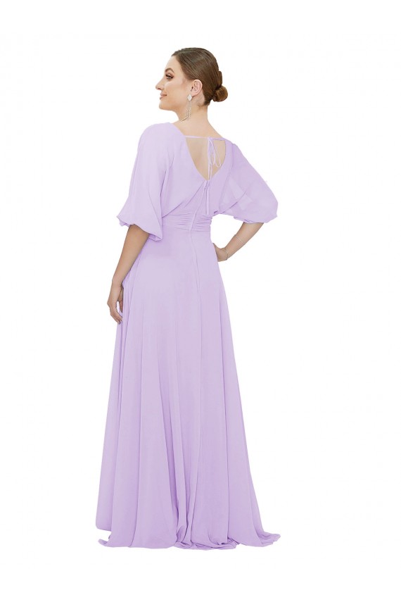 Low Back Lxue Chiffon V-Neck Long Half Sleeves Bridesmaid Dress Toowoomba