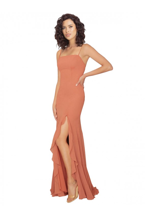V-Back Soft Chiffon Square Neck Long Sleeveless Bridesmaid Dress Toowoomba