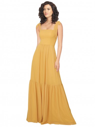 Saffron Soft Chiffon Square Neck Long Sleeveless Bridesmaid Dress Toowoomba
