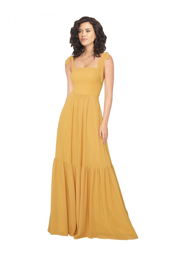 Saffron Soft Chiffon Square Neck Long Sleeveless Bridesmaid Dress Toowoomba