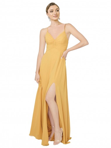 Open Back Saffron Chiffon V-Neck Long Sleeveless Bridesmaid Dress / Evening Dress Toowoomba