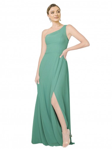 Icelandic Silver Soft Chiffon One Shoulder Long Sleeveless Bridesmaid Dress Toowoomba