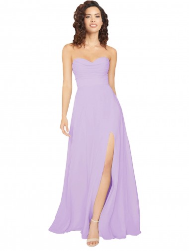 Low Back Lilac Chiffon Sweetheart Long Sleeveless Bridesmaid Dress / Evening Dress Toowoomba